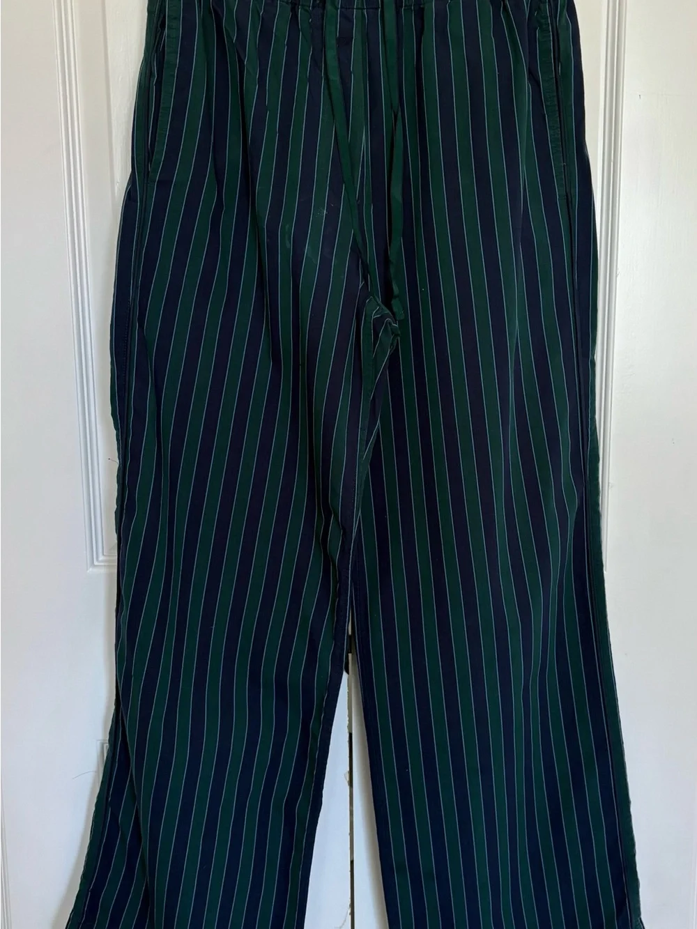 J.Crew Cotton Poplin Long-Sleeve Pajama Pant Set Navy/Green Stripes. Men’s XS